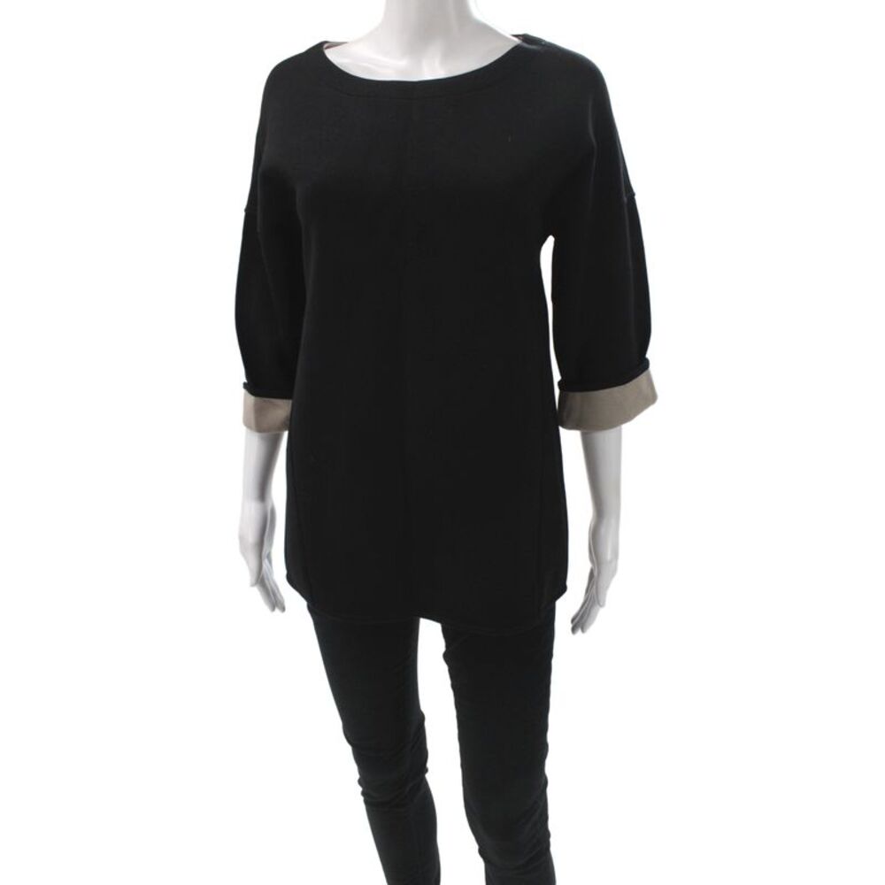 Strenesse Womens Tunic Blouse Black Boat Neck 3/4 Sleeve Viscose Size 2